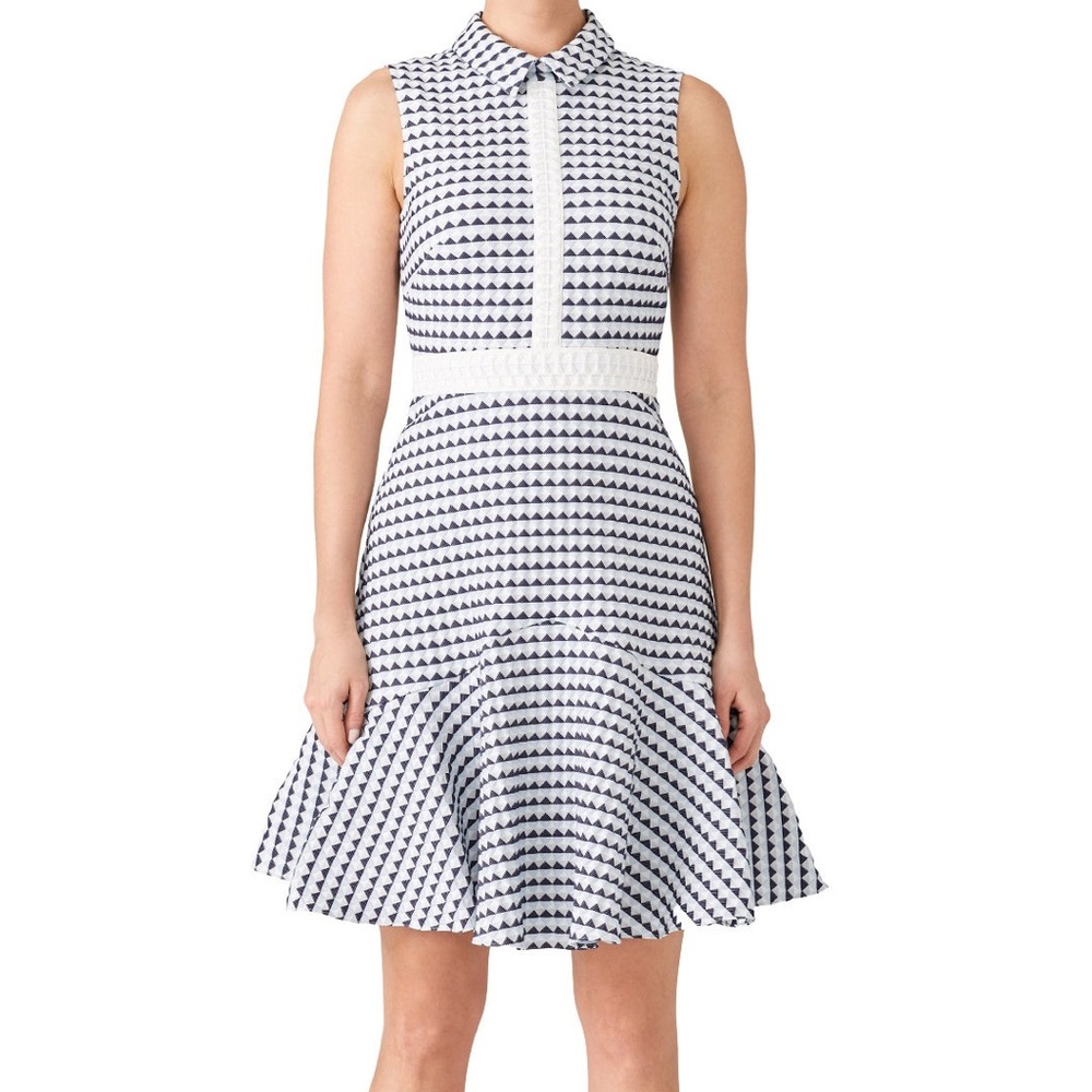 Shoshanna Navy & White Sleeveless Collared Fit-and-Flare Dress